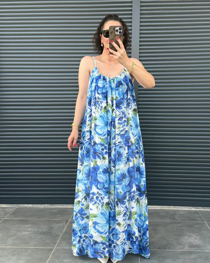 Floral Pattern Strappy Lined Dress