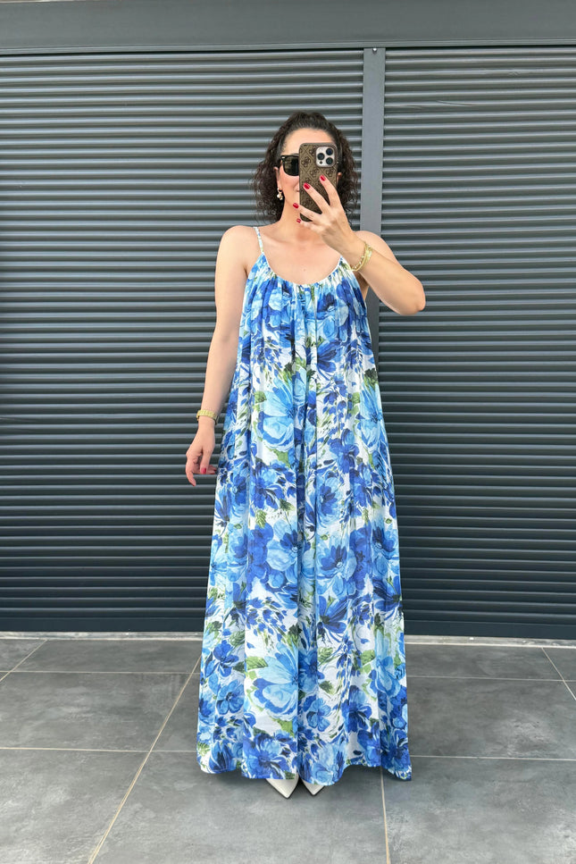 Floral Pattern Strappy Lined Dress