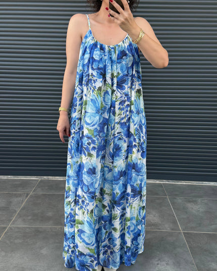 Floral Pattern Strappy Lined Dress