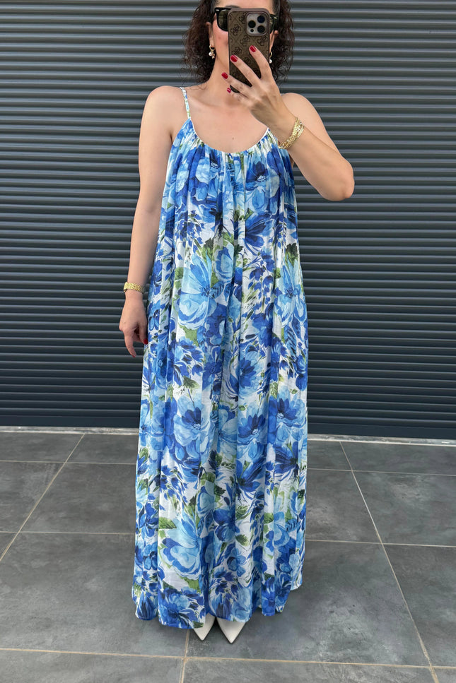 Floral Pattern Strappy Lined Dress