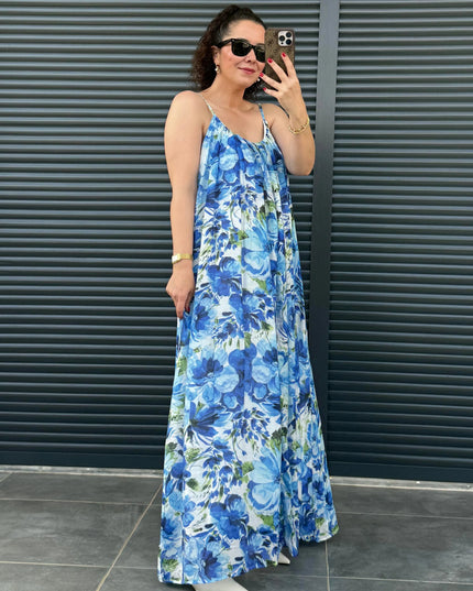 Floral Pattern Strappy Lined Dress