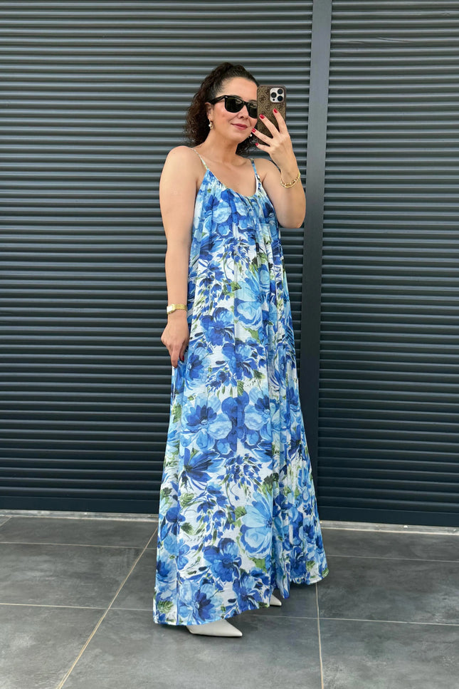 Floral Pattern Strappy Lined Dress