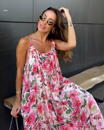 Floral Pattern Strappy Lined Dress