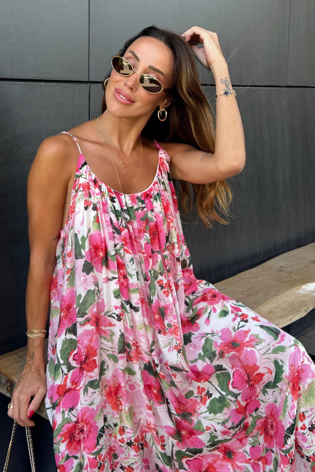 Floral Pattern Strappy Lined Dress