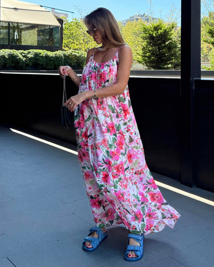 Floral Pattern Strappy Lined Dress