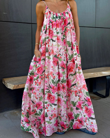 Floral Pattern Strappy Lined Dress