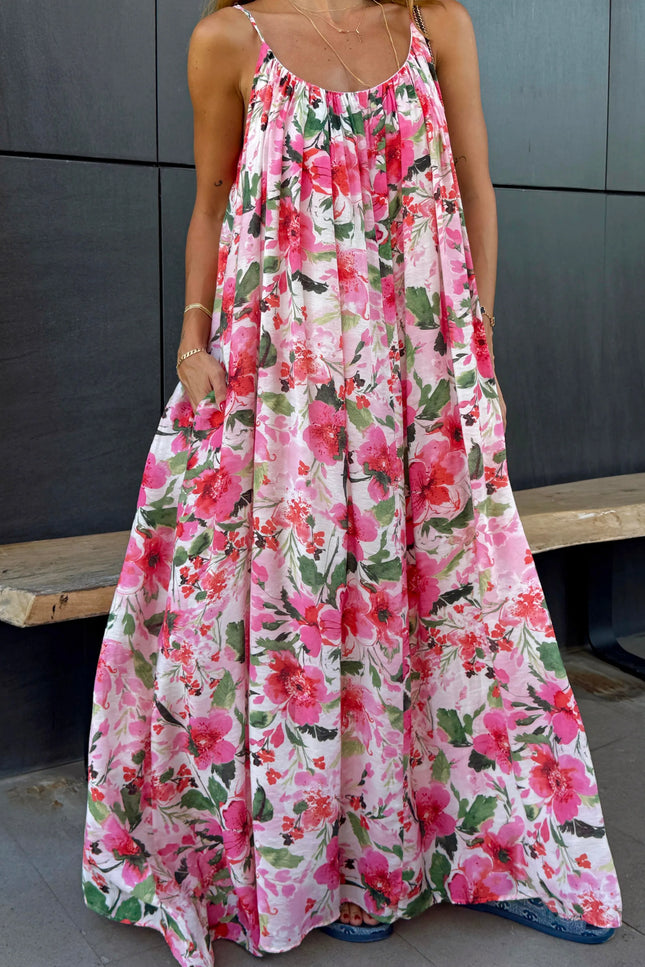 Floral Pattern Strappy Lined Dress