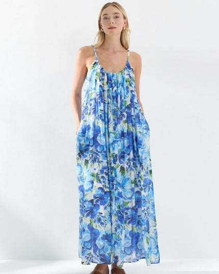 Floral Pattern Strappy Lined Dress