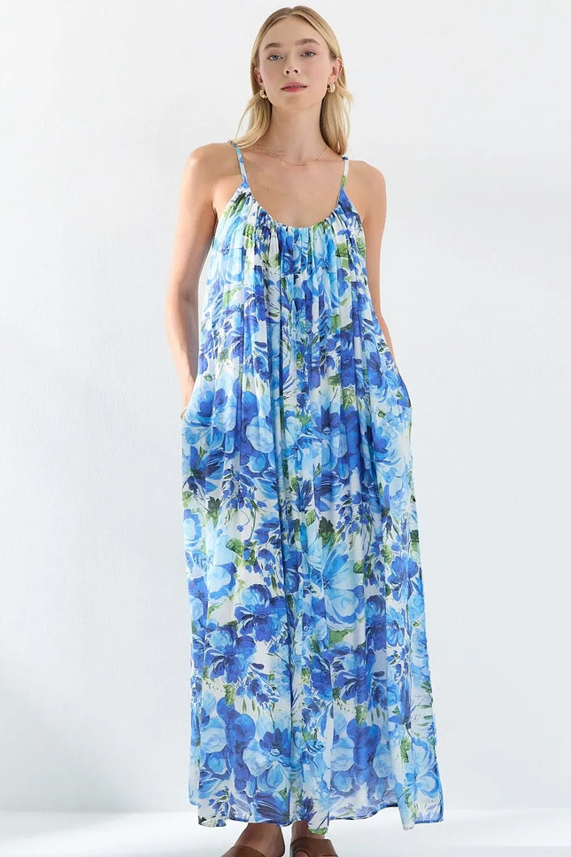 Floral Pattern Strappy Lined Dress