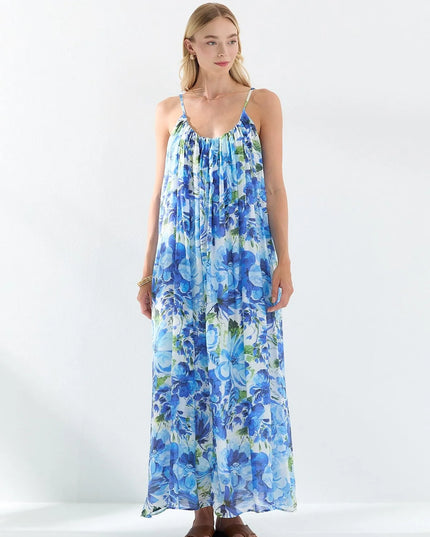 Floral Pattern Strappy Lined Dress