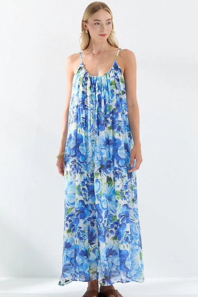 Floral Pattern Strappy Lined Dress