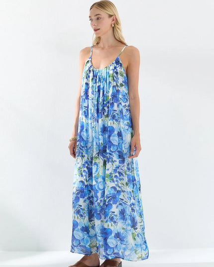 Floral Pattern Strappy Lined Dress
