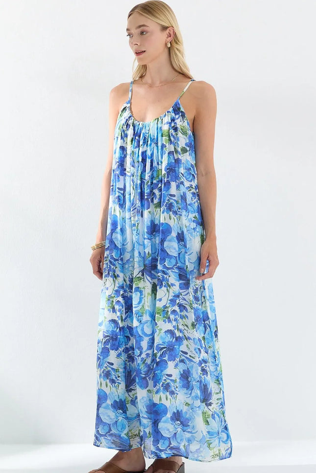 Floral Pattern Strappy Lined Dress