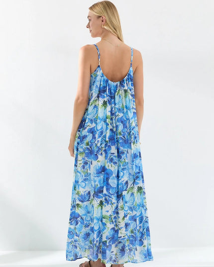 Floral Pattern Strappy Lined Dress
