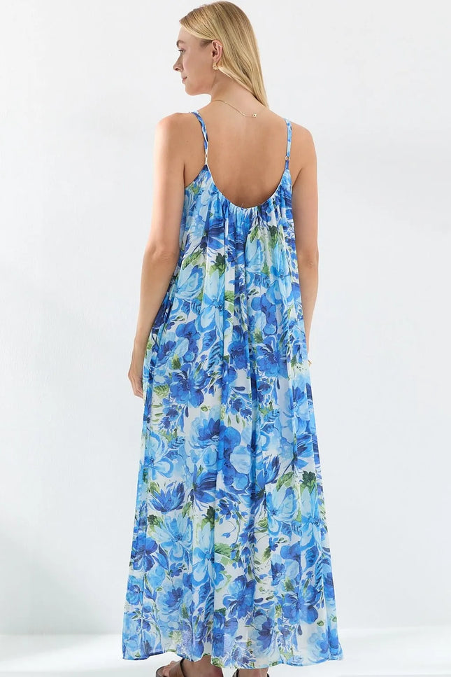 Floral Pattern Strappy Lined Dress