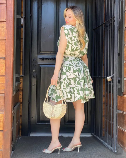 Misandey V-Neck Belted Dress