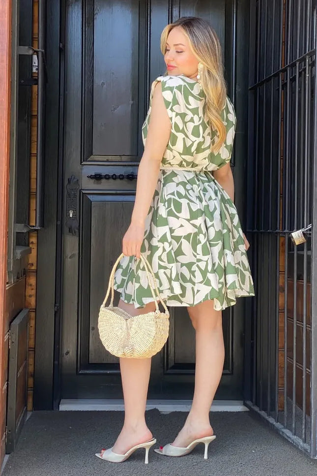 Misandey V-Neck Belted Dress