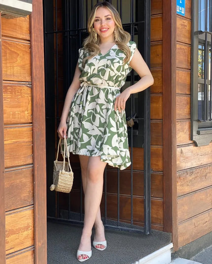 Misandey V-Neck Belted Dress