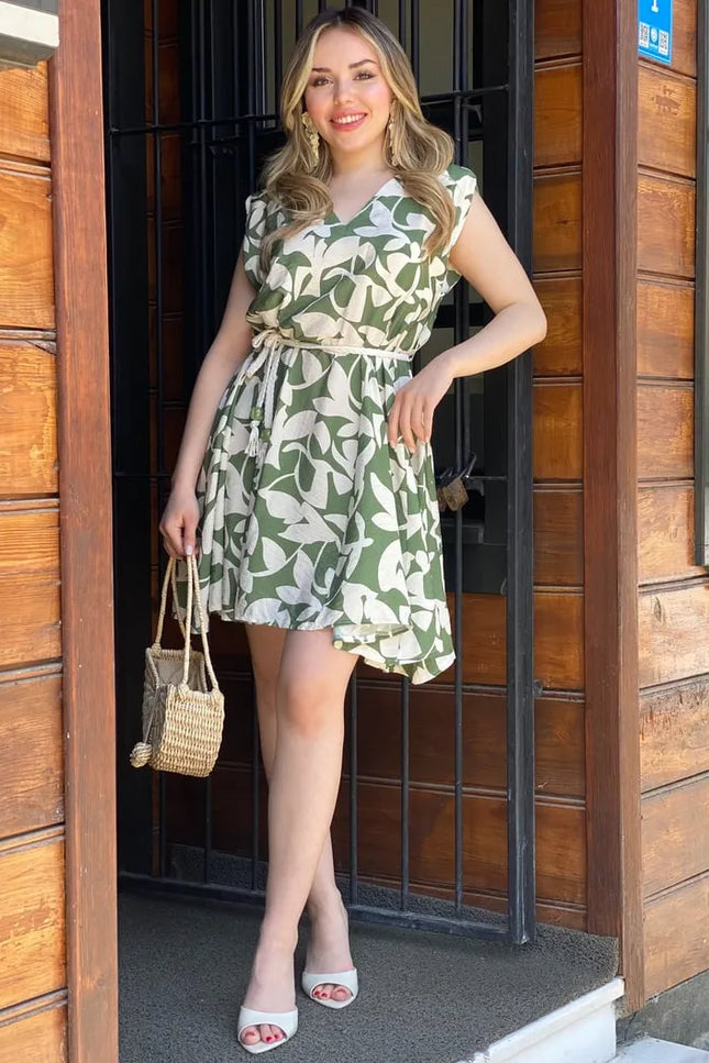 Misandey V-Neck Belted Dress