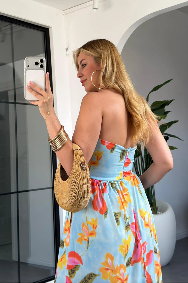 Floral Print Strapless Maxi Dress
