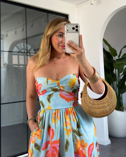 Floral Print Strapless Maxi Dress