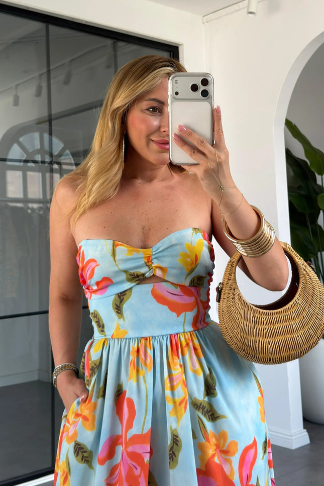 Floral Print Strapless Maxi Dress