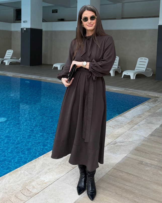 Rima Dress with Flare - Brown