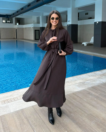 Rima Dress with Flare - Brown