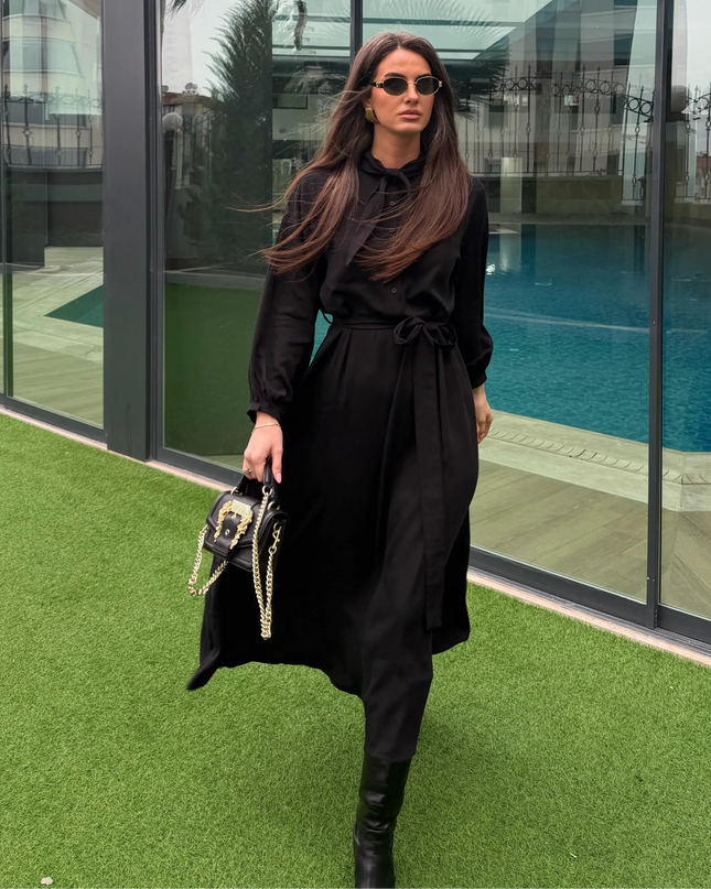 Rima Dress with Flare - Black