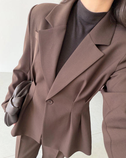 Sophie Pleated Jacket and Trousers Set - Brown