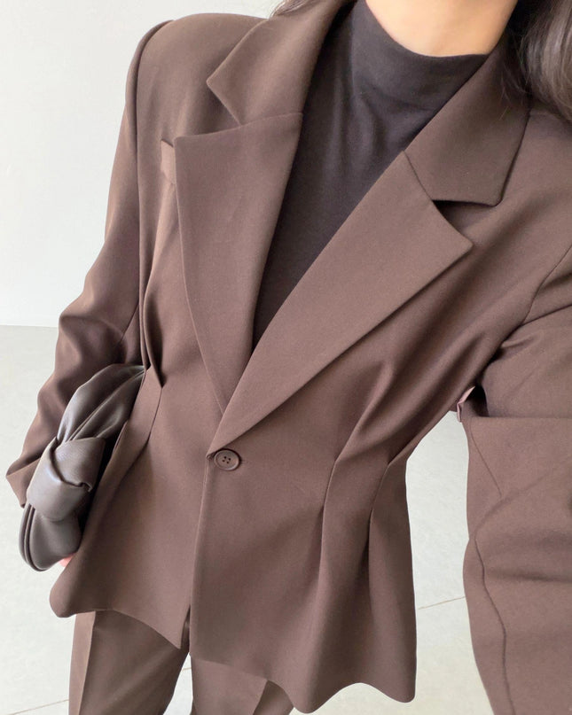 Sophie Pleated Jacket and Trousers Set - Brown