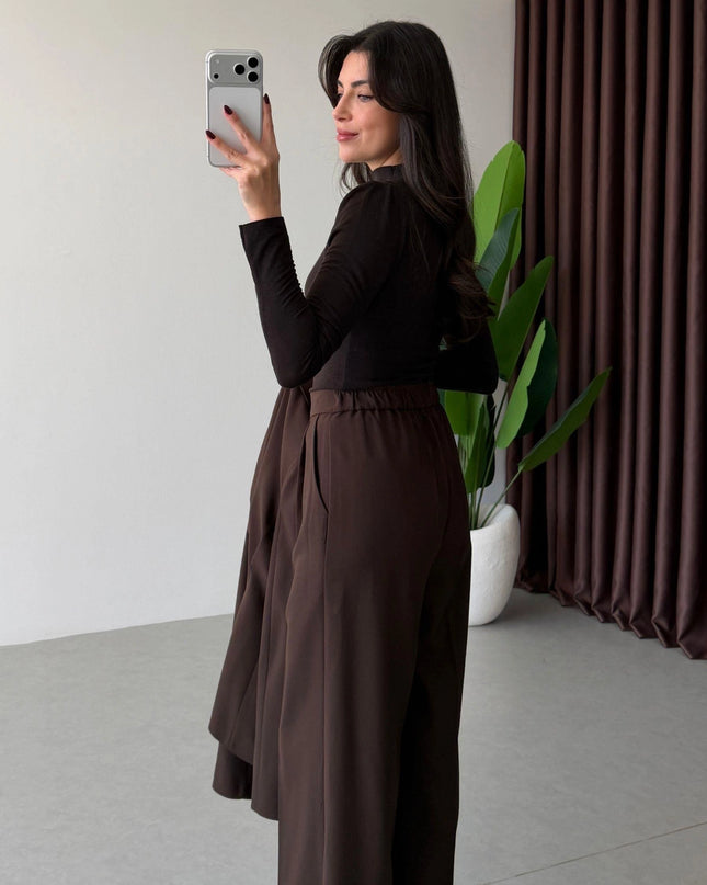 Sophie Pleated Jacket and Trousers Set - Brown