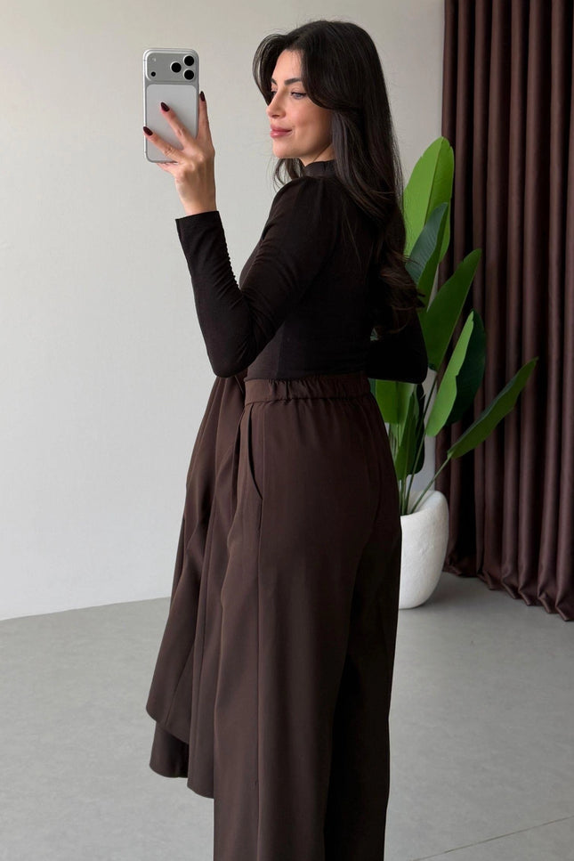 Sophie Pleated Jacket and Trousers Set - Brown