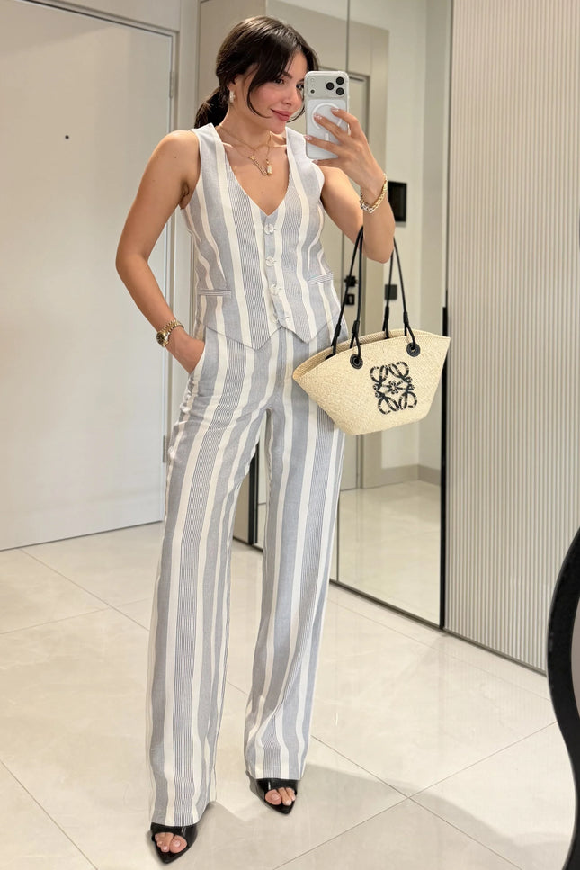 Mila Striped Linen Suit with Vest