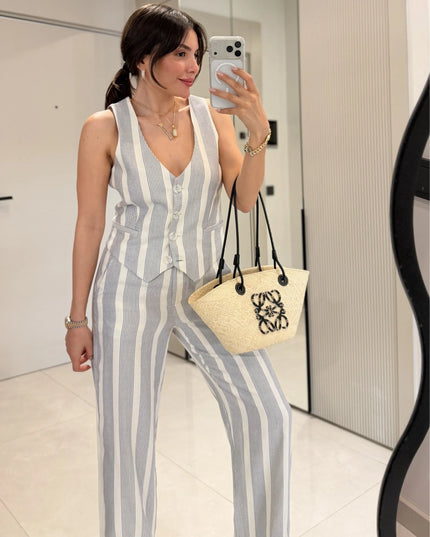 Mila Striped Linen Suit with Vest
