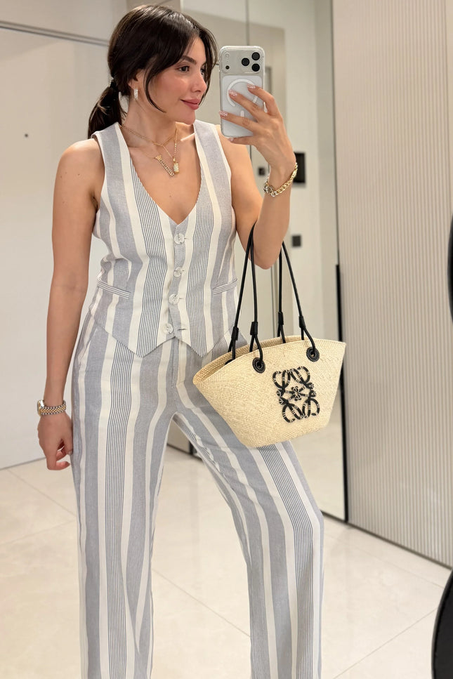 Mila Striped Linen Suit with Vest
