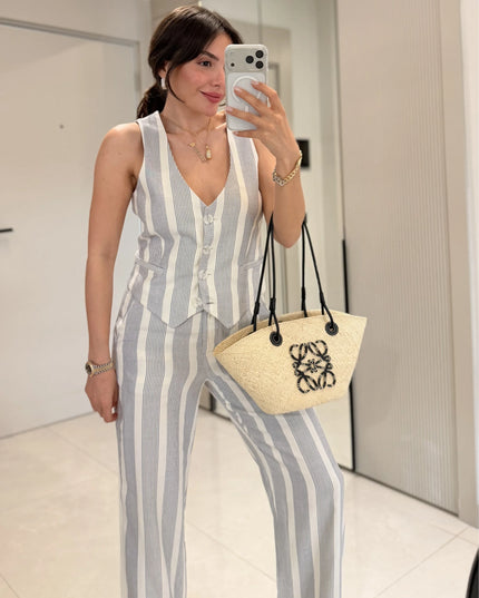 Mila Striped Linen Suit with Vest