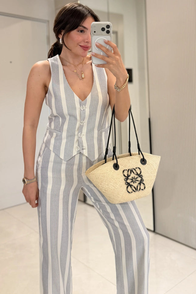 Mila Striped Linen Suit with Vest