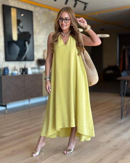 Erika V-Neck Sleeveless Asymmetrical Modal Tencel Dress