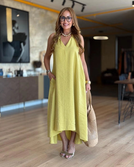 Erika V-Neck Sleeveless Asymmetrical Modal Tencel Dress