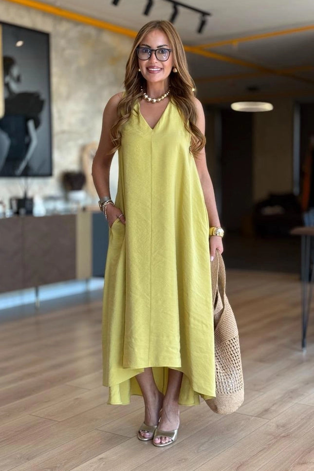 Erika V-Neck Sleeveless Asymmetrical Modal Tencel Dress