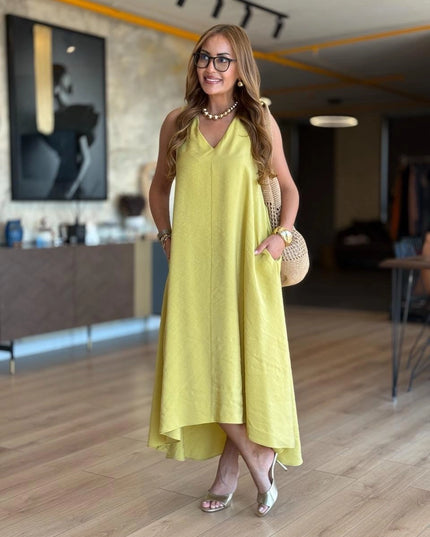 Erika V-Neck Sleeveless Asymmetrical Modal Tencel Dress