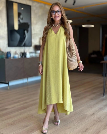 Erika V-Neck Sleeveless Asymmetrical Modal Tencel Dress