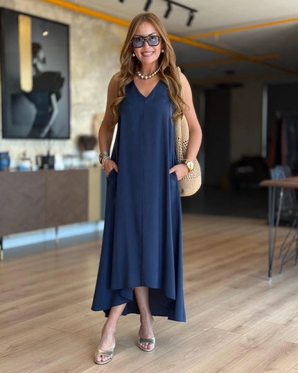 Erika V-Neck Sleeveless Asymmetrical Modal Tencel Dress