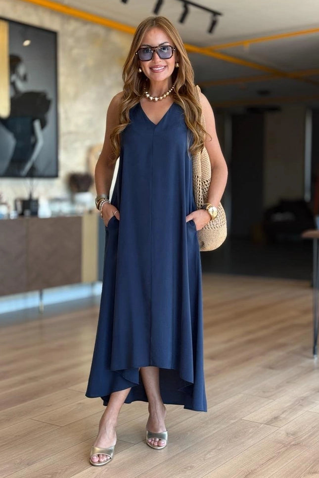 Erika V-Neck Sleeveless Asymmetrical Modal Tencel Dress