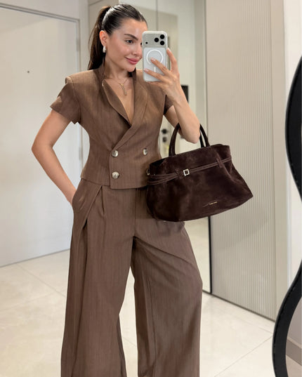 Simona Linen Blouse And Trouser Set With A Fitted Waist