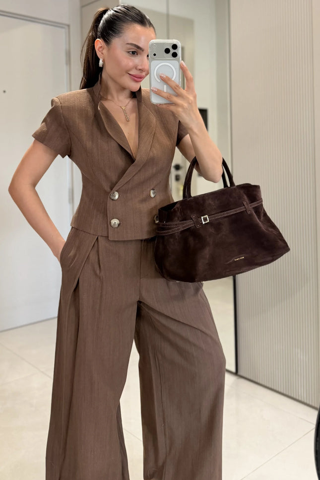 Simona Linen Blouse And Trouser Set With A Fitted Waist