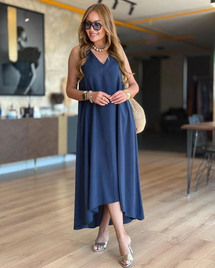 Erika V-Neck Sleeveless Asymmetrical Modal Tencel Dress