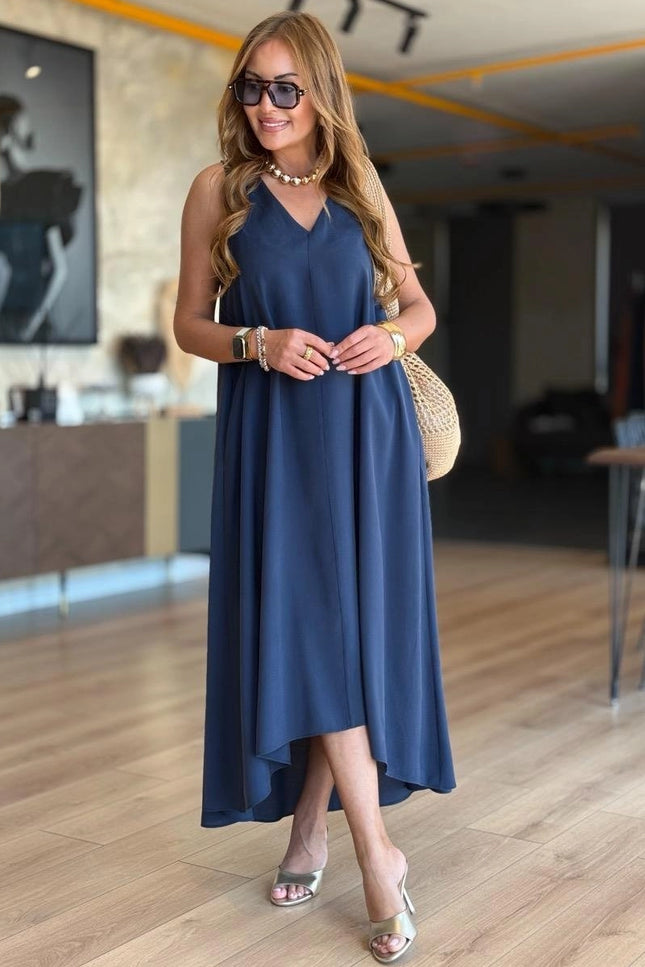 Erika V-Neck Sleeveless Asymmetrical Modal Tencel Dress