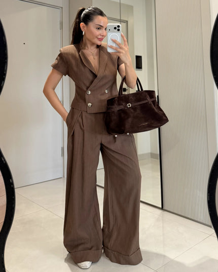 Simona Linen Blouse And Trouser Set With A Fitted Waist